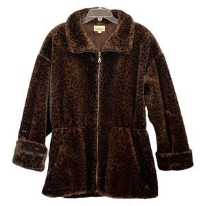 Lorovi Vintage Faux Fur Coat Large Full Zip Jacket Exotic Mob Wife Animal Print